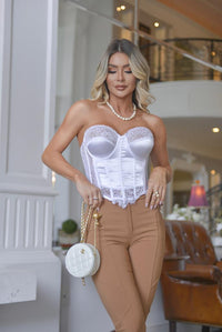 CORSELET CETIM WHITE COM DETALHES EM RENDA