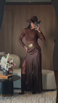 SAIA FRANJAS TEXAS MARROM - SOMENTE A SAIA