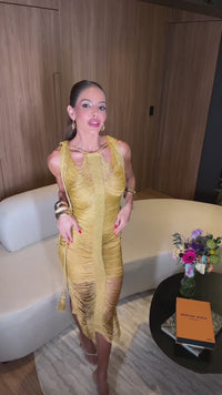 VESTIDO DUPLO RAVENA GOLD - COM FIOS DE SEDA