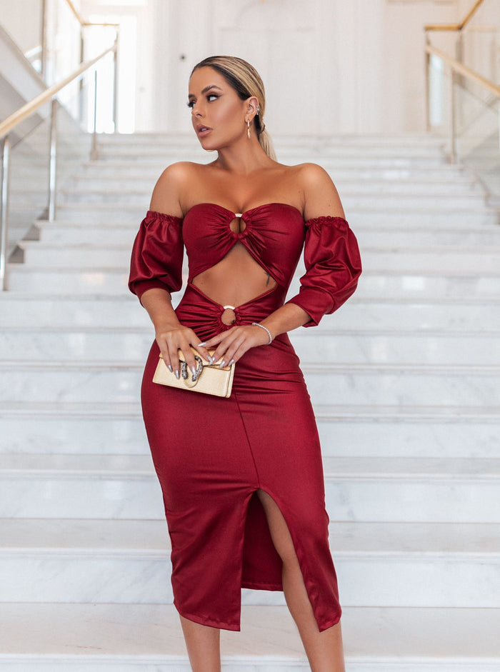 VESTIDO GLOSS MARSALA LORENA-PEÇA PROMOCIONAL SEM TROCA