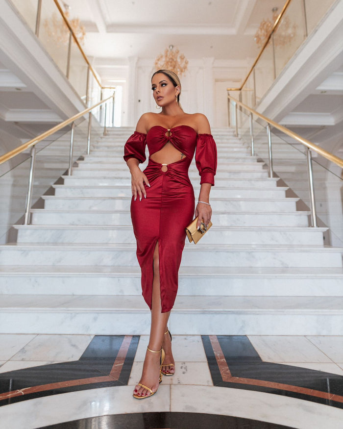 VESTIDO GLOSS MARSALA LORENA-PEÇA PROMOCIONAL SEM TROCA