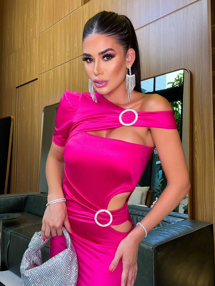 VESTIDO GLOSS STRASS PINK EDUARDA PEÇA PROMOCIONAL SEM TROCA