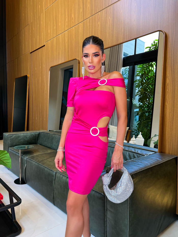 VESTIDO GLOSS STRASS PINK EDUARDA PEÇA PROMOCIONAL SEM TROCA