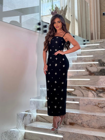 VESTIDO HELENA PRETO CRISTAIS